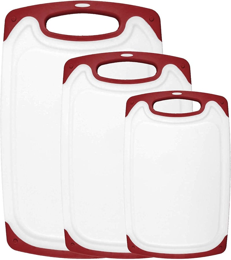 HOMWE Cutting Boards for Kitchen - Chopping Board 3-Pack w/Different Sizes and Non Slip Handles - Reversible  Large Cutting Board Set - Unique Gifts for Cooks Who Have Everything - Red - Image 1